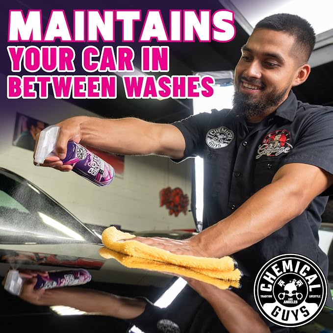 Chemical Guys, Synthetic Quick Detailer Spray, High Gloss & Slick, 16 oz | Spray-and-wipe detailer lifts dust, fingerprints and smudges while adding a streak-free synthetic-polymer gloss