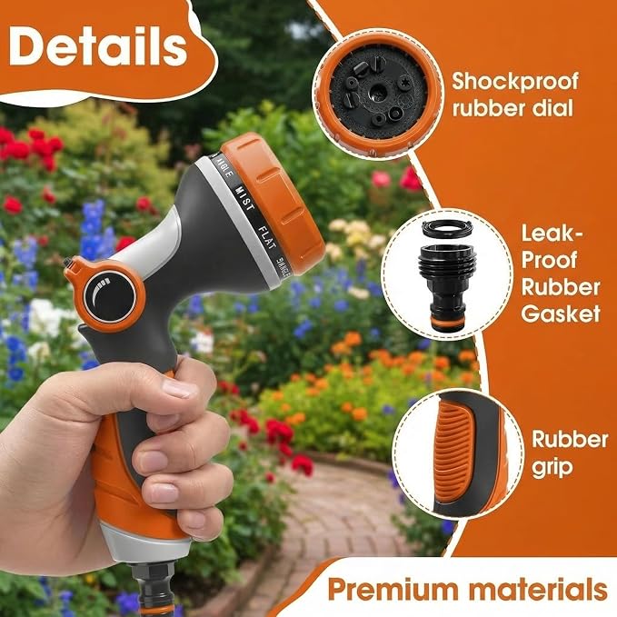 Garden Hose Nozzle Thumb Control with 10 Spray Patterns Water Hose Sprayer | Leak Proof On Off Valve Water Hose Nozzle Sprayer,One Hand Operation,Non-Slip Grip for Plants & Lawn Watering,Car&Pet Washing