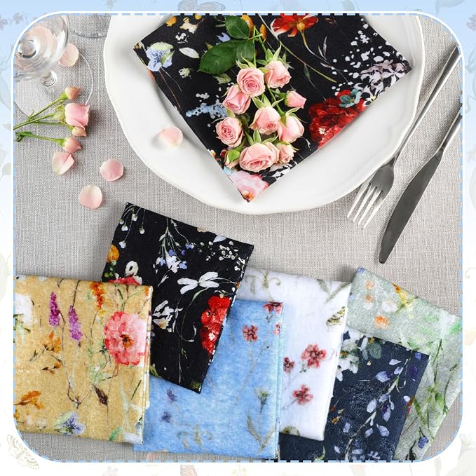60 Pack Reusable Cleaning Cloths Washable Cotton Kitchen Dish Towels for Home Party Supplies Bulk, 9.84x11.81in (Rich Flowers)