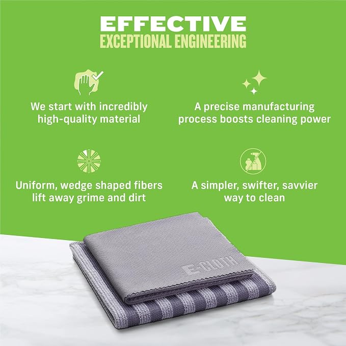 E-Cloth Stainless Steel Microfiber Cleaning Cloth Pack - Glass & Polishing + Stainless Steel Cleaner Cloth for Appliances, Cars & More, Reusable & Washable Microfiber Towels, Cleans with Water