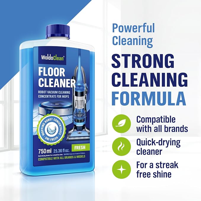 WoldoClean Robot Mop Floor Cleaning Solution 25 oz - Low Foam Concentrate | Compatible with Roborock, Dreame, Roomba, Tineco, Shark, Eufy, Ecovacs