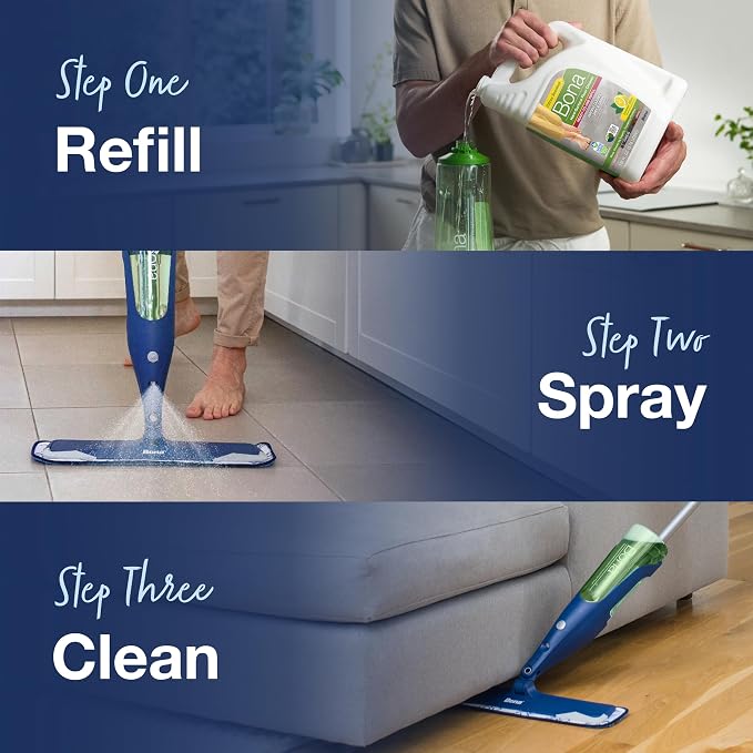 Bona Multi-Surface Floor Cleaner Refill - 128 fl oz - Lemon Mint | Residue-Free Floor Cleaning Solution Refill for Spray Mop and Spray Bottles - Use on Stone, Tile, Laminate, and Vinyl Floors