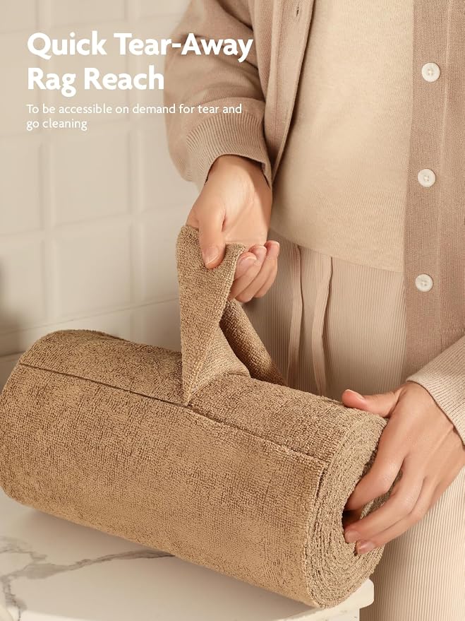 Fantasticlean Microfiber Cleaning Cloth Roll- 90 Sheets, 12" x 12" (Tan) | Super Absorbent, Lint-free, Tear-away Microfiber Towel Roll, for All-Purpose Cleaning