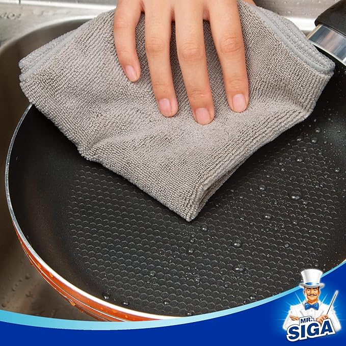 MR.SIGA Microfiber Cleaning Cloths, Streak Free Microfiber Towels, 12 Pack | All-purpose microfiber cloths, ultra absorbent, reusable household cleaning towels, Gray, 32 x 32 cm(12.6 x 12.6 inch)