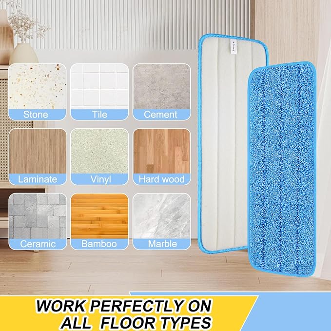 16.5 inch Reusable Mop Pads Microfiber Spray Mop Replacement Heads for Wet/Dry Mops Compatible with Bona Floor Care System (5 Pack)