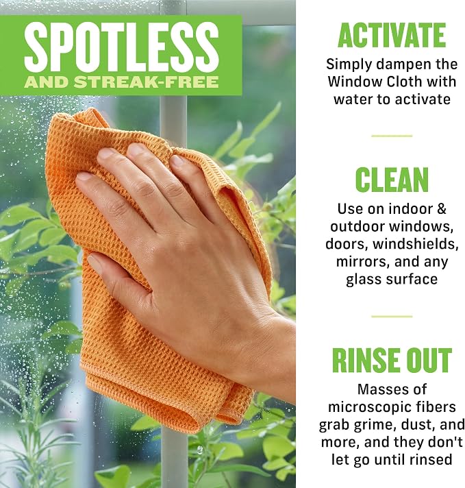 E-Cloth Microfiber Window Cleaning Cloth Kit - Glass Cleaning Cloth for Windows,Mirrors,Cars,Lenses,Eyeglasses,& More,Streak Free Clean,Machine Washable Reusable Towel - Tangerine Orange,(Pack of 2)
