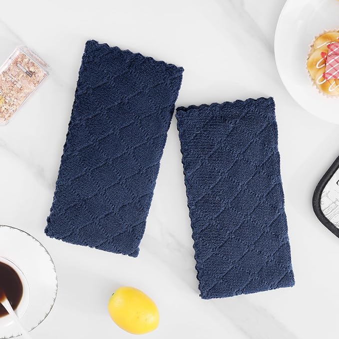 Homaxy 12 Pack Dish Towels for Kitchen (10 x 20 Inches, Navy Blue), Super Soft and Absorbent Coral Velvet Dish Cloths for Washing Dishes, Nonstick Oil Fast Drying Microfiber Cleaning Cloth