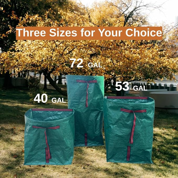 53-Gallon Large Reusable Heavy-Duty Dustpan-Type Leaf Collector Yard Bags | For leaves, grass clippings, garden debris, lawn trash. Durable, tear-proof, easy to carry, foldable for storage