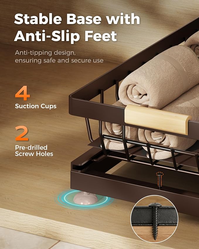 Sevenblue 3 Pack Under Sink Organizer, Height Adjustable 2 Tier Pull-Out Metal Under Kitchen Sink Organizer, Multi-Purpose Storage Shelves for Kitchen Bathroom Cabinet, Brown