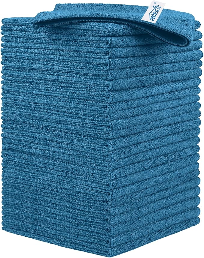 HOMEXCEL 24PK Microfiber Cleaning Cloth, Cleaning Rag for Home, 11.5x11.5in | Reusable, Lint Free, Scratch-Free and Highly Absorbent Towels for Kitchen, Window and Glass, Cars, Navy Blue