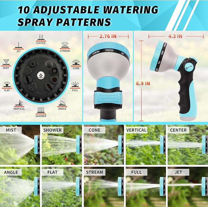 AUTOMAN Garden Hose Nozzle Sprayer - 10 Spray Patterns, 2 Pack Thumb Control Water Hose Nozzle Outdoor, Heavy Duty Spray Nozzles for Watering Garden, Cleaning Window, Washing Car, Showering Pets