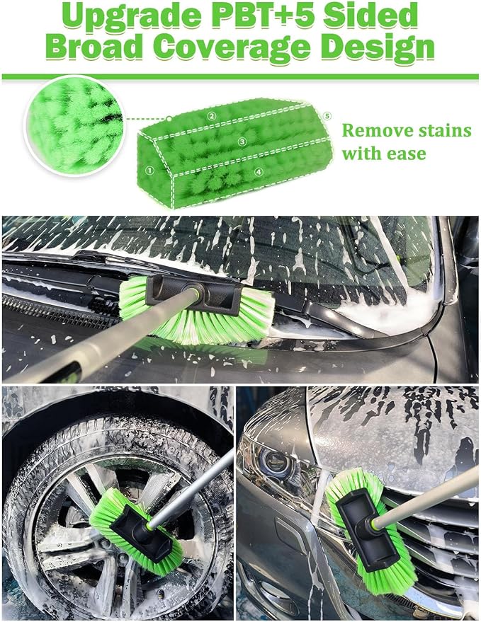 Jisejima Five-Sided Car Wash Brush with Long Handle，Soft Bristle Scrub Cleaning Mop with Extendable Handle for Car, SUV, Truck, Caravan, Boat, House Siding, Sweep Snow 60”/151cm