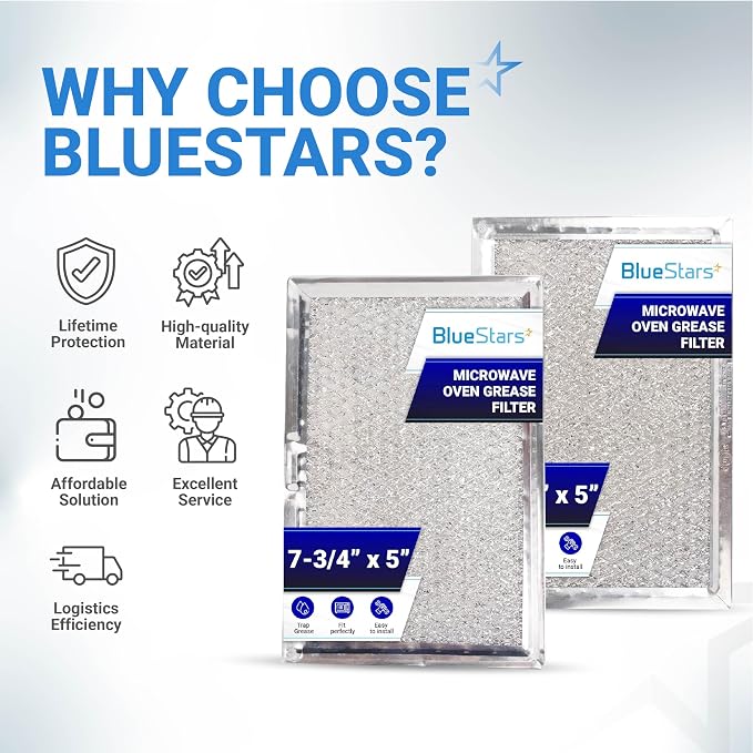 [Upgraded] Microwave Oven Grease Filter Replacement 5" x 7-3/4" WB06X10309 WB06X10359 5230W1A012B by BlueStars - Compatible with LG GE Sears Over-the-Range Microwave Ovens (2-Pack)