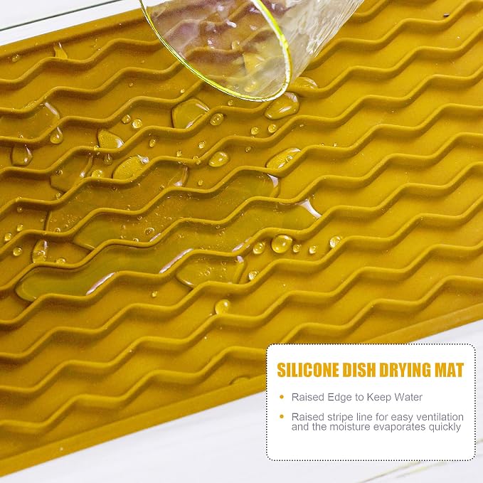 Silicone Dish Drying Mat for Multiple Usage, Easy clean, Eco-friendly, Heat-resistant Dish Drainer Mat for Kitchen Counter,Sink,Refrigerator or Drawer liner (12" x 6", Yellow)