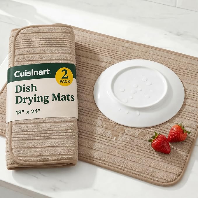 Cuisinart Dish Drying Mat for Kitchen Counter - 2-Pack XL 18x24 Ultra Absorbent Microfiber Dish Mat - Fast Drying, Machine Washable, Foldable Countertop Pad - Safe for Granite & Quartz
