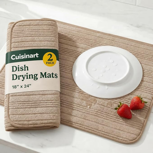 Cuisinart Dish Drying Mat for Kitchen Counter - 2-Pack XL 18x24 Ultra Absorbent Microfiber Dish Mat - Fast Drying, Machine Washable, Foldable Countertop Pad - Safe for Granite & Quartz