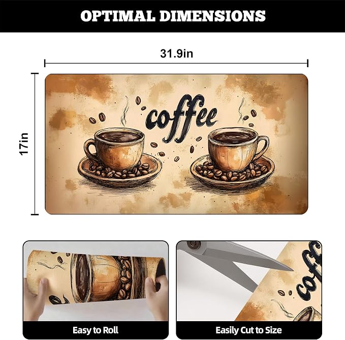 Dish Drying Mat Large Coffee Mat Absorbent Drying Mat for Kitchen Counter Coffee Bar Accessories 32"x 17", Coffee and Beans 4