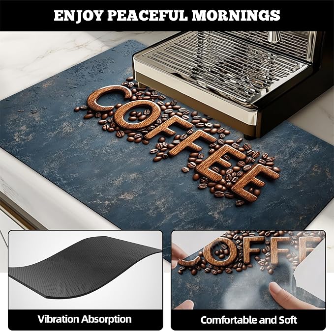 Dish Drying Mat Large Coffee Mat Absorbent Drying Mat for Kitchen Counter Coffee Bar Accessories 32"x 17", Coffee Letters