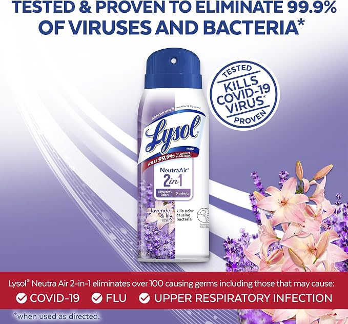Lysol Neutra Air 2 in 1 Disinfectant Spray, Lavender and Lily Scent, Eliminates Odors, 10 Ounces (Pack of 4)