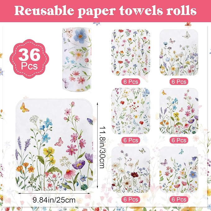 IANFEPH 36 Pcs Reusable Paper Towels Roll Paperless Cotton Cloth 9.8" X 11" Washable Kitchen Towel Absorbent Soft Flannel Reusable Hand Napkin for Home Bathroom Cleaning Household Dishcloth