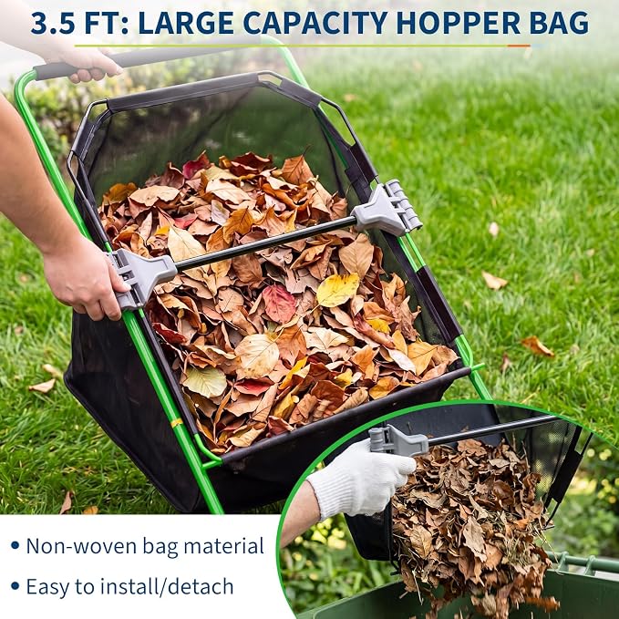21-Inch Push Lawn Sweeper, Heavy Duty Manual Leaf & Grass Collector with 3.5 Cu. ft. Large Hopper Bag, Adjustable Height Spinning Brushes for Yard, Garden & Driveway