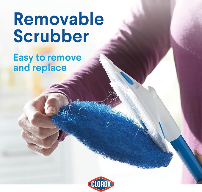 Clorox Extendable Tub & Tile Scrubber Refill, Diamond-Shaped Head Replacement Scrubber Pad, Blue