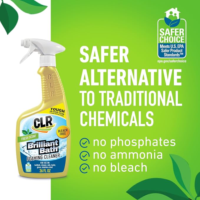 CLR Brilliant Bath Foaming Bathroom Cleaner Spray - Dissolves Calcium, Lime, and Soap Scum - Fresh Scent, 26 Ounce Bottle (Pack of 2)