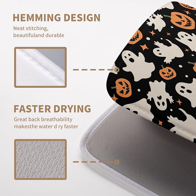Halloween Dish Drying Mat for Kitchen Counter Pumpkin Spooky Ghosts Fall Dish Mat Absorbent Microfiber Reversible Dish Draining Mat Extra Large Dishes Pad 18 X 24 Inch