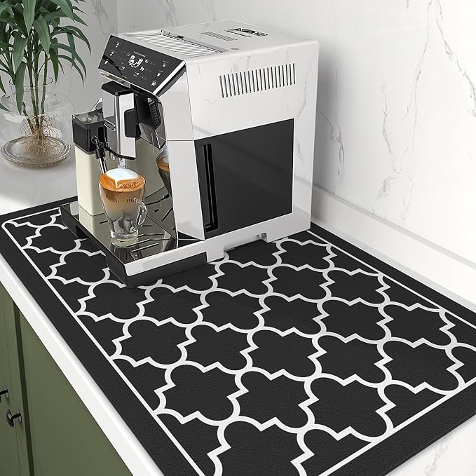 WISELIFE Dish Drying Mat Super Absorbent Drying Mat Large Dish Drying Mats for Kitchen Counter Easy Clean Dish Mat Kitchen Drying Mat16"x 24" Stylish Black