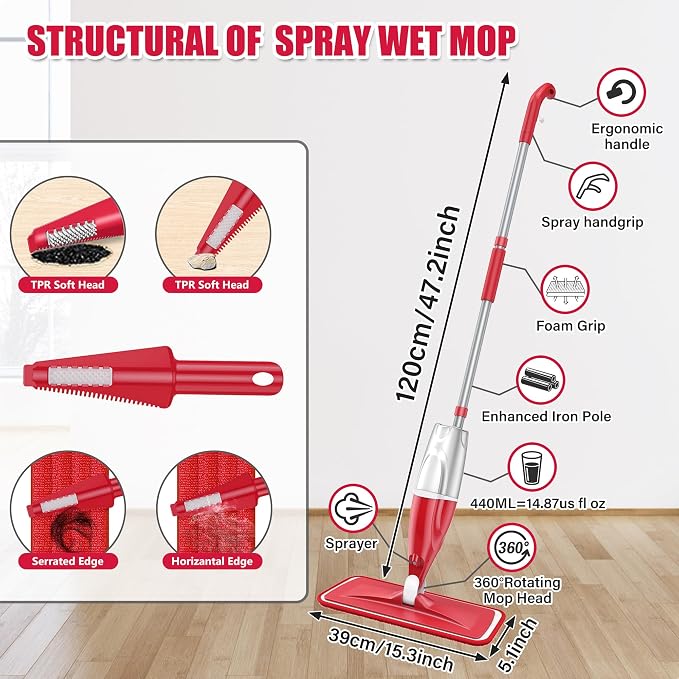 Spray Mops for Hardwood Floor Cleaning: Microfiber Wet Mop Multi-Purpose | 3 Washable Pads for Swiffer PowerMop, Dry Dust Mop Multi-purpose, Floor Mops with Sprayer for Wood Laminate Ceramic Tiles
