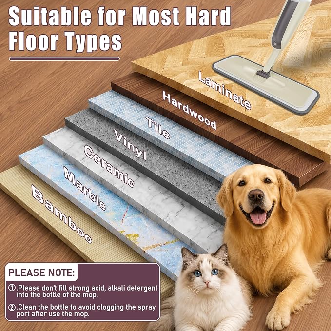 Spray Mops for Floor Cleaning: MEXERRIS Wet Mop with 3 Washable Pads for Swiffer Powermop - Floor Mop with Refillable Bottle - Home Commercial Dust Mops for Hardwood Laminate Ceramic Tiles