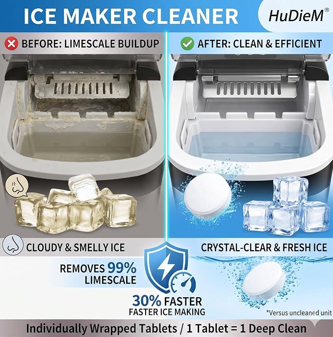 Nugget Ice Maker Cleaner Tablets - Bring Back Fresh-Tasting Ice | Removes Limescale & Odors to Keep Ice Machine Clean & Running Smoothly - Nickel-Safe - Fits GE Opal, Frigidaire & More