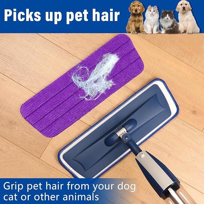 16.5" Microfiber Mop Pads Refills, 4 Pack Reusable Replacement Heads | reusable wet mop refills, machine washable for 14-16 inch spray mops, hardwood floors, dust cleaning & scrubbing