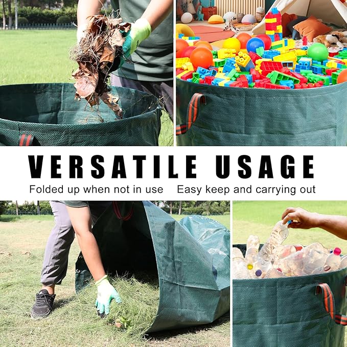 Joyhalo Reusable Yard Waste Bags -132 Gallon, 6 Pack, Heavy Duty with Gardening Gloves & 4 Handles, Standable, Camping & Recycling | Heavy duty, Standable, With 4 handles, Includes gardening gloves, Ideal for leaves, Grass clippings, Camping, and recyc...