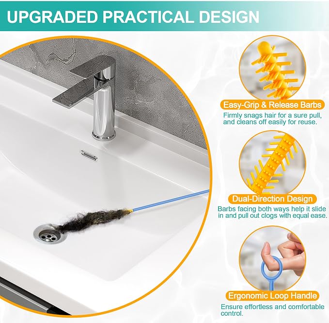 EastLink 50 Inch Extra-Long Drain Snake 3 Pack, Reusable Sink Snake with Easy-Rinse Barbed Tip, Anti-Break Flexible Steel Drain Clog Remover with Nylon Layer, Ideal for Bathroom, Shower and Bathtub