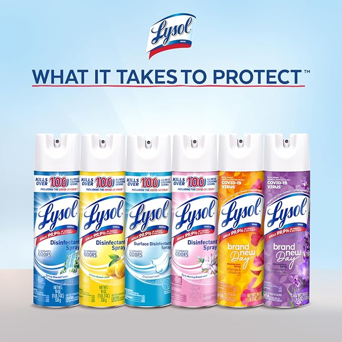 Lysol Disinfectant Spray, Household Cleaning Supplies, Disinfecting Multi-Purpose Room Spray, Antibacterial Sanitizer, Deodorizer, Kills Hantavirus, Lavender & Cotton Blossom, 19 Fl Oz (Pack of 2)