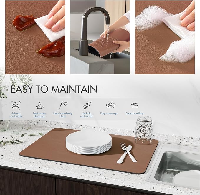 Drying Mat for Kitchen Countertops, Coffee Mat Hide Stain Rubber Backed Absorbent Dish Drying Mat