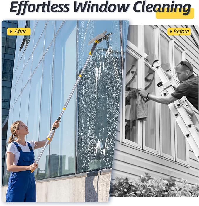 Masthome 77" Squeegee for Window Cleaning | 2-in-1 Window Cleaning Kit, 180° Lockable Rotating Head, Adjustable Pole for High Window