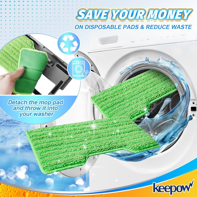 KEEPOW Refills Compatible with Shark Vac Mop Replacement Pads VM252 VM401 | Reusable Washable Vacuum Mop Pads for VM180 VM200 VC205 VM250 QM250 VM190, Upgraded Pad Design of Dirt Chamber (1+3+6 Pads)