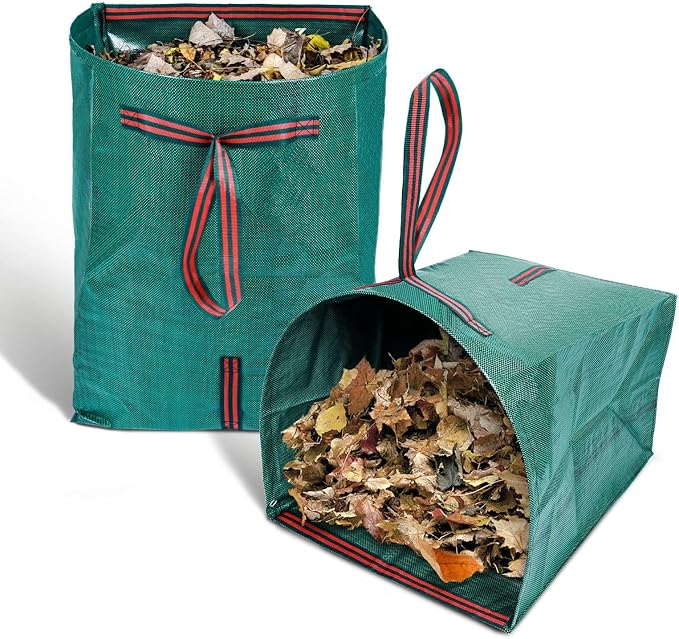 4-Pack 40-Gallon Reusable Collapsible Yard Waste Bags with Dustpan | For grass clippings,garden debris,party trash,laundry, camping.Folds flat for storage,heavy-duty fabric, easy-carry handles