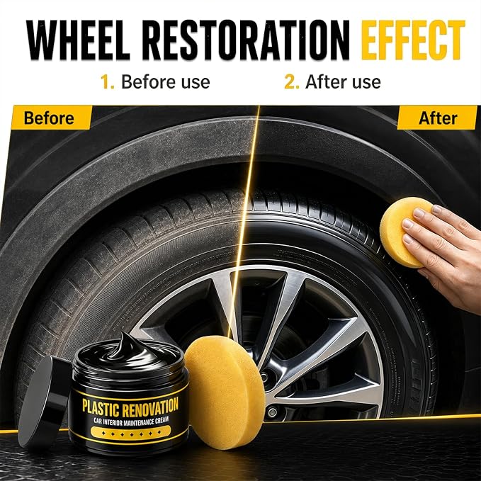 2PC car Tire Nourish Wax Cream Paste, with Sponge,Also applicable,Dashboard, tires, and seats,Car Tires & Plastic Trim Renewal Paste Restores Shine