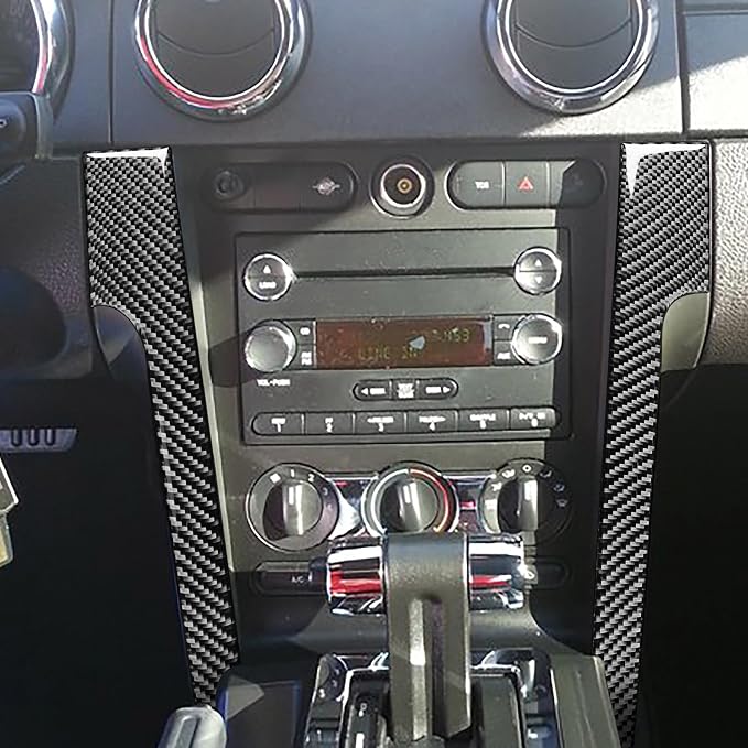 Real Carbon Fiber Trim for Ford Mustang GT Shelby Accessories | for 2005 2006 2007 2008 2009，Central Console Instrument Side Strips，Thick Overlay Sticker Decal