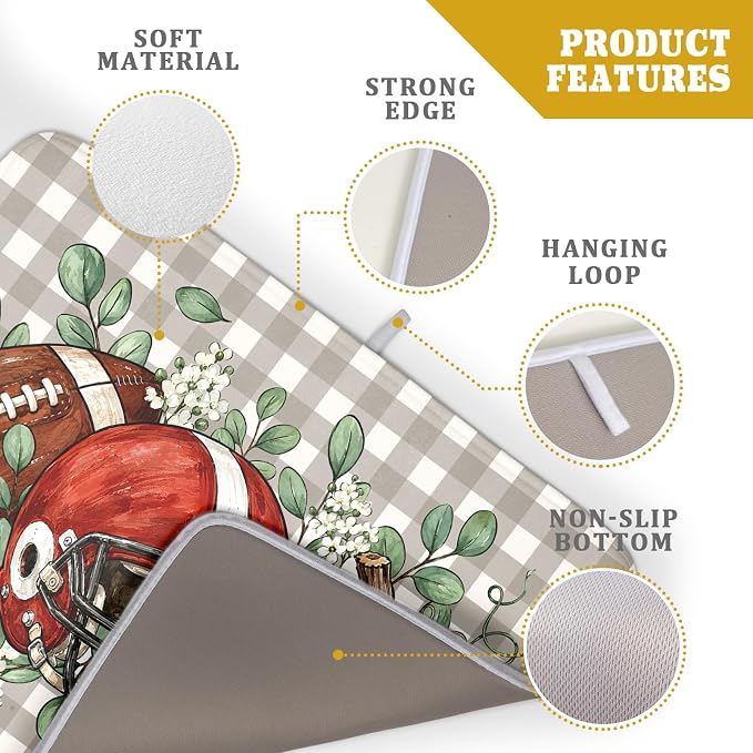 Fall Dish Drying Mat for Kitchen Counter Football Pumpkin Microfiber Absorbent Dish Draining Reusable Washable Foldable Extra Large 18"x24"