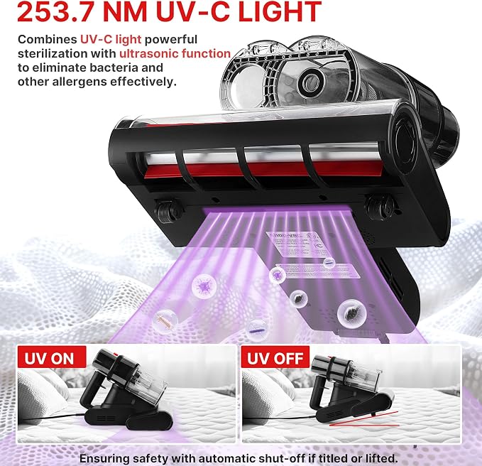 Shop-Vac Mattress Vacuum Cleaner, 14KPa Powerful Bed Vacuum, 5430326 | HEPA Filter & UV-C Light, Ultrasonic, 36960 Rpm/Min Tapping, Dual Cup Filtration, For Bed, Sofa, Couch, 400W, 15.4 Ft Corded