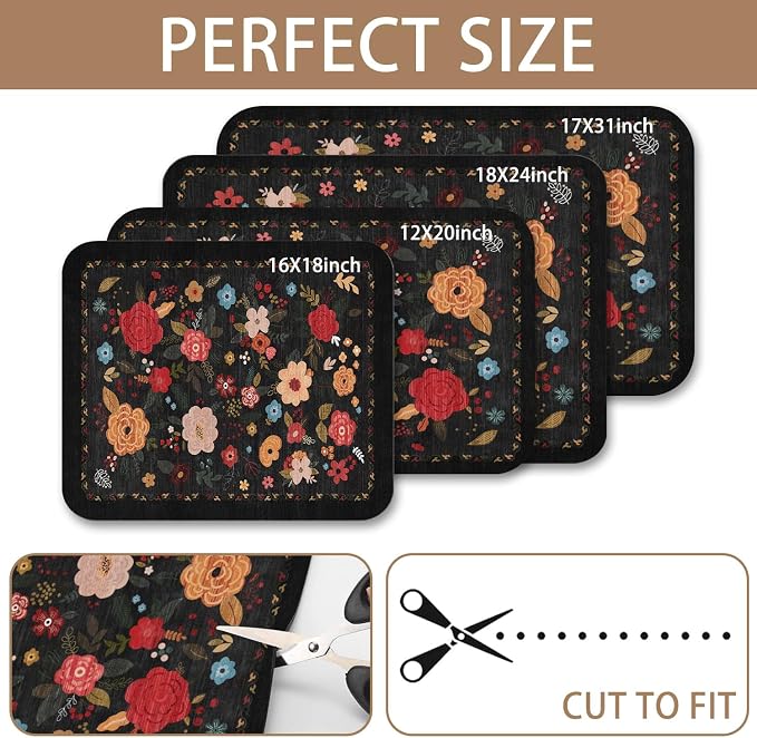 Vintage Floral Dish Drying Mat 12x20 Inch, Dish Mat Drying Kitchen Mats for Extra Large Absorbent Countertop, Aesthetic Boho Drying Matt Kitchen Counter Washable Heat Resistant Dish Drainer Rack Mat