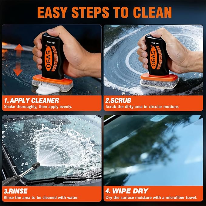 Car Windshield Cleaner & Glass Oil Film Remover, 100ml x 2PCS Car Glass Cleaner with Brush, Removes Oil, Grease & Fog, wiper residue, Anti-Fog Glass Emulsion Cleaner for Clear Driving Visibility