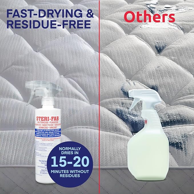 Steri-fab All-in-One Disinfectant Spray – Kills Bed Bugs, Fleas, Mites, Roaches, Viruses, Fungi, & Odors – Quick-Drying, Non-Residual, 16 Ounce Sprayer Bottle