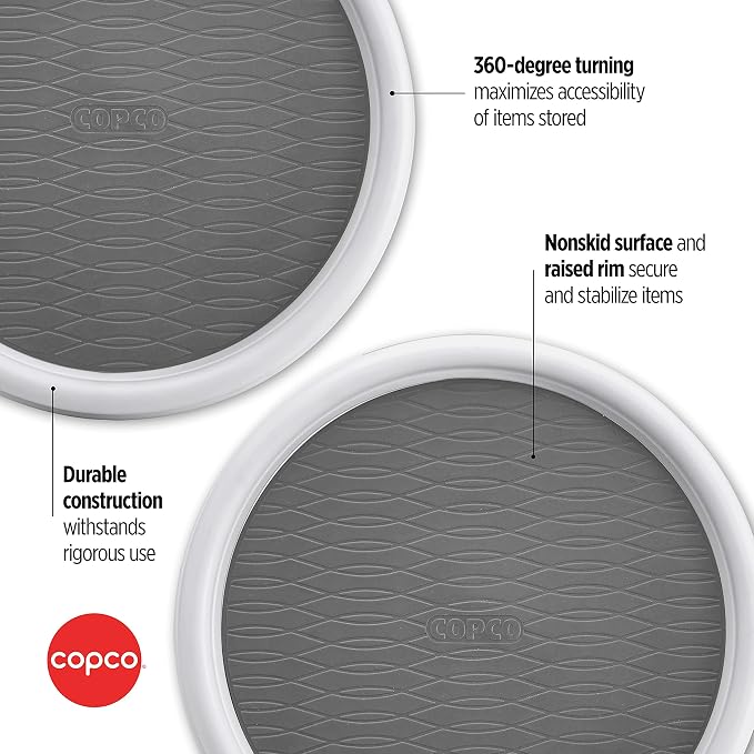 Copco Lazy Susan Turntable Organizer Set of 2, 9 Inch Rotating Cabinet and Pantry Storage, Nonslip Surface with Outer Rim, Wipe Clean