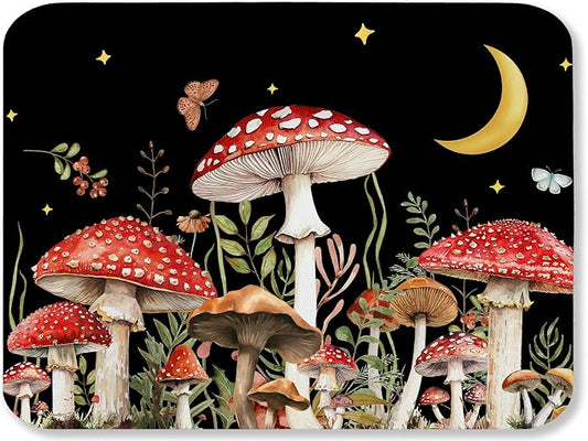 Mushroom Dish Drying Mat, Absorbent Microfiber Kitchen Counter Pad, Mushroom Decor for Countertop, Reversible Kitchen Counter Mat for Kitchen Sink & Countertop