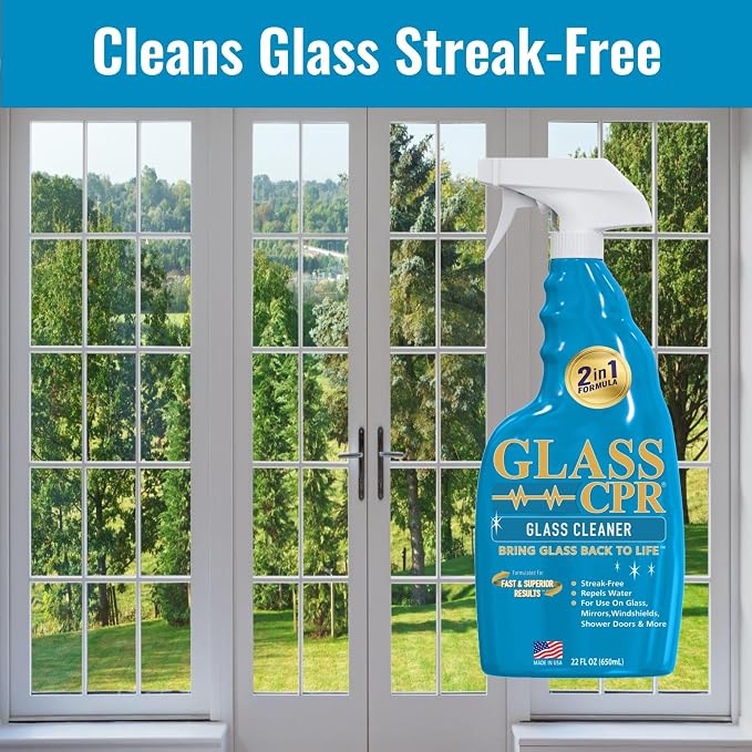 CPR Glass 2-in-1 Glass Cleaner & Water Repellent, 22 oz | Includes 2 Microfiber Applicator Towels, Streak-Free, Water Stain Formula, Made in USA